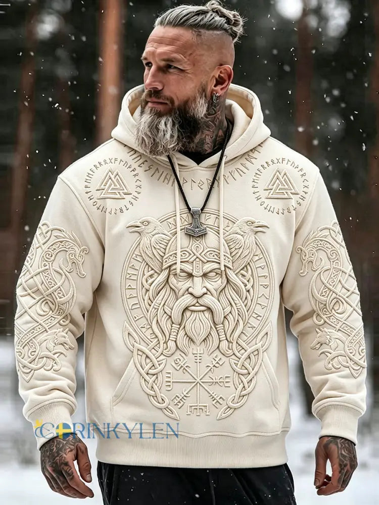 Mäns viking inspirerad keltiska tryck överdimensionerad Hoodie med fickar - kränk-vitt / S