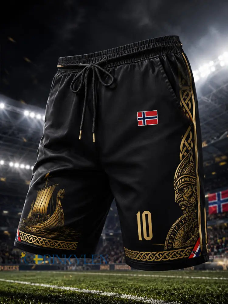 Mäns Viking och fotbolls-tema Print Sportshorts - A / S