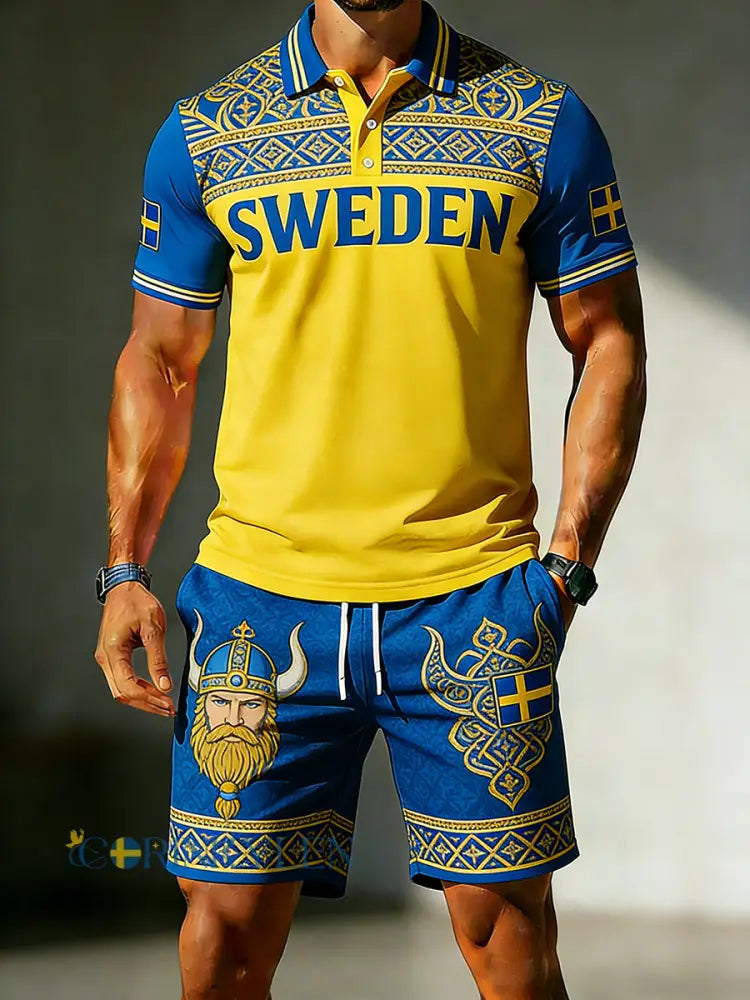 Mäns Viking-tema Print Short-Selvee och Shorts Set - A / S