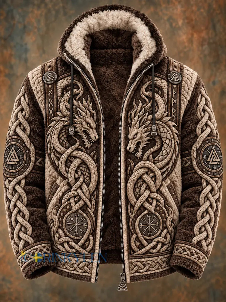 Mäns vikingad fleece-fodrad långärmslucka - A / S