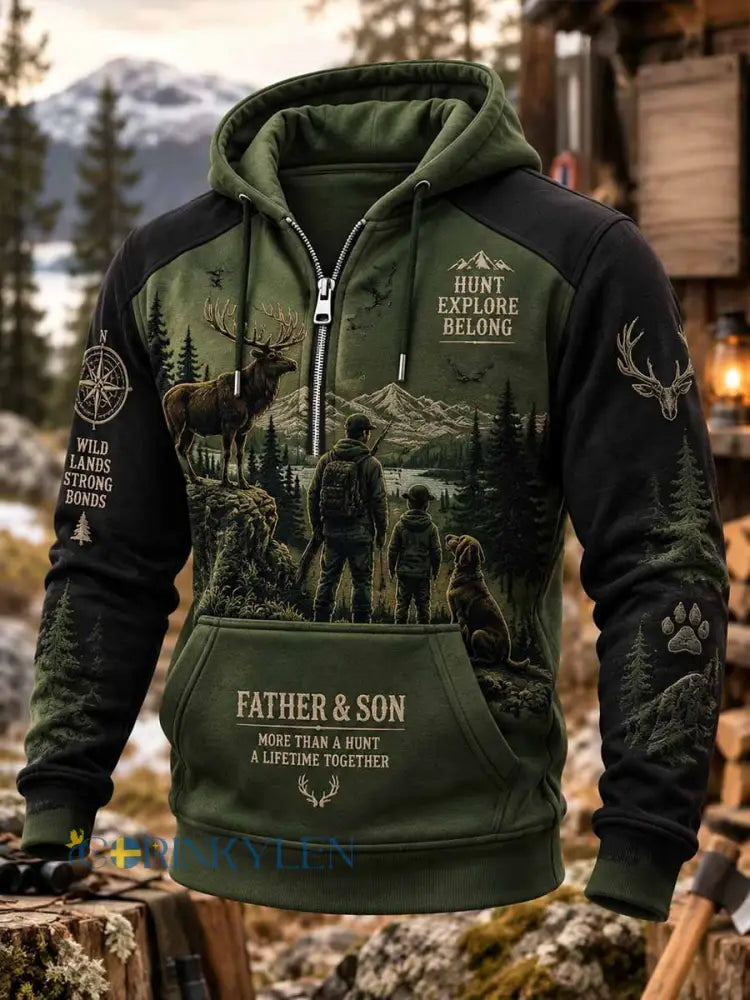 Mäns Vintage Fader-Son arv jakt Print Sweatshirt - som bild / S