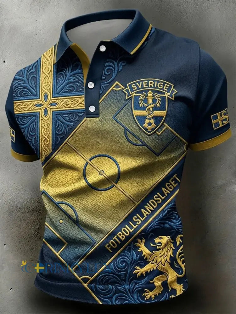 Mäns Vintage Svensk fotboll älskare 2026 Tryckt polo skjjorta - blå / S