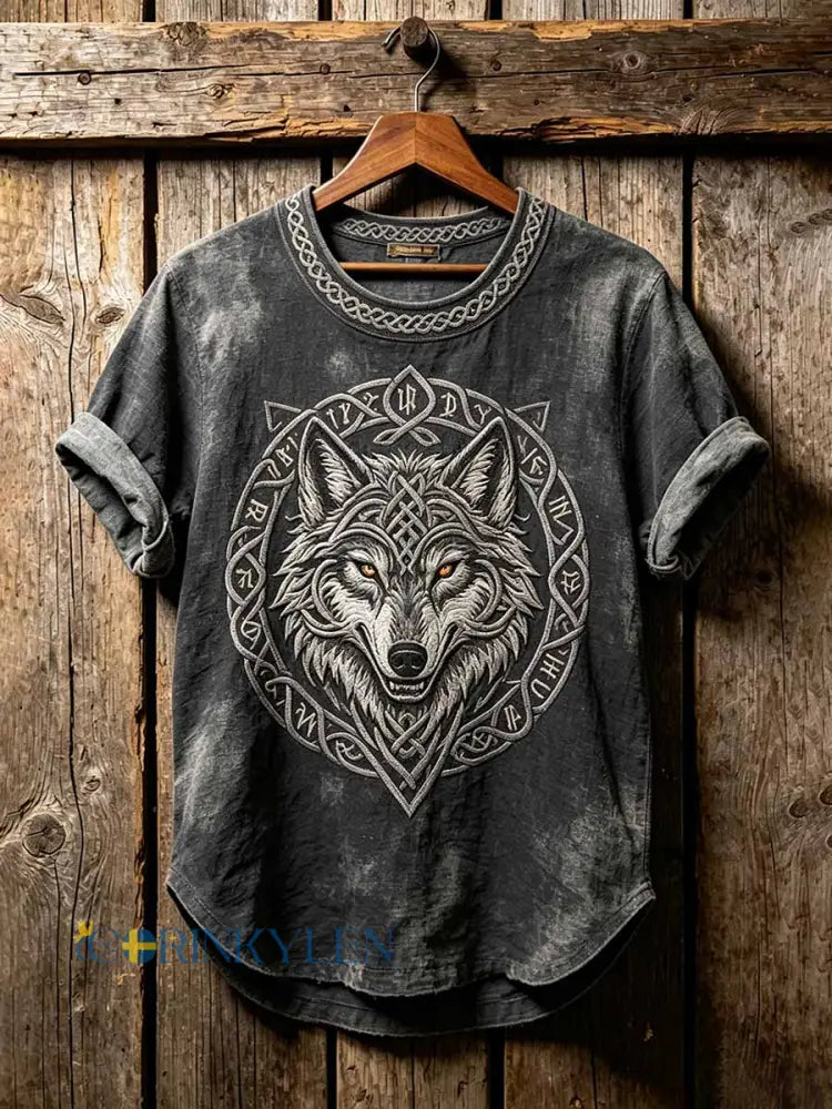 Mäns Vintage Viking keltisk knop varm mönster tryckt T-shirt - som bild / S