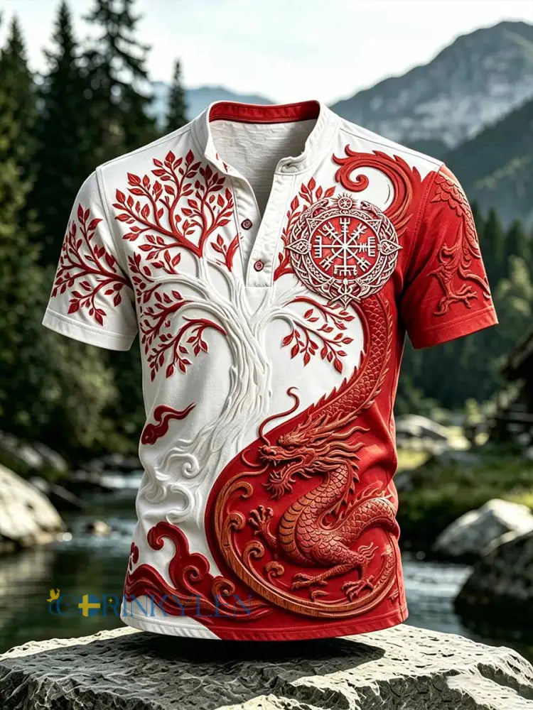 Mäns Vintage Viking träd av livet tryckt Casual T-shirt - som bild / S