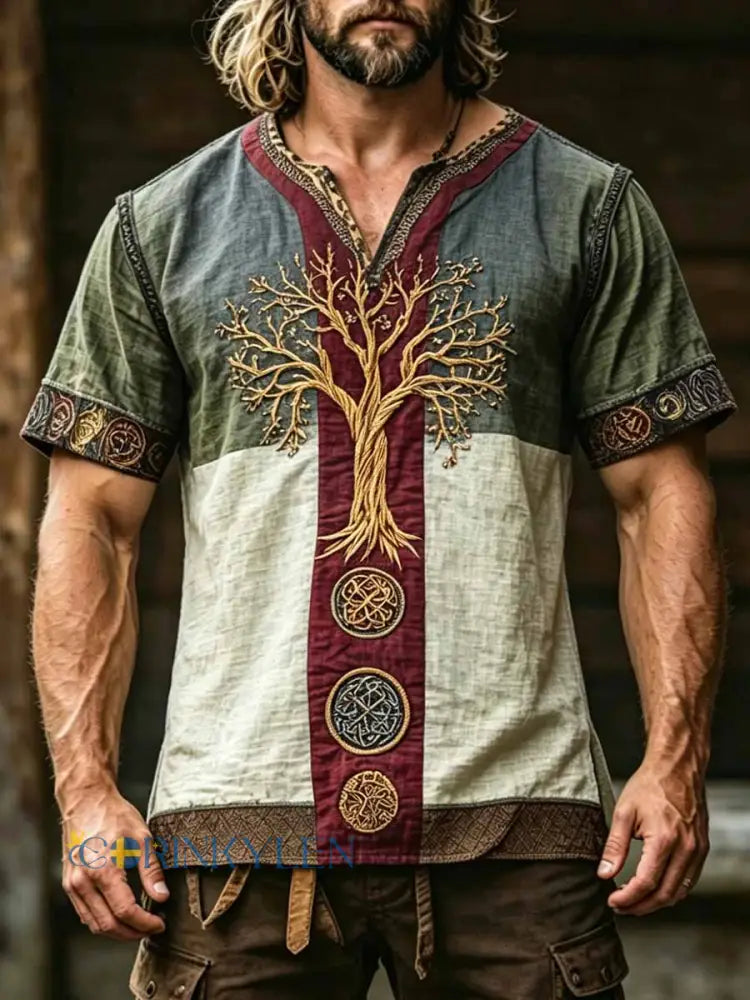 Mäns Vintage Viking träd av livet tryckt T-shirt - som bild / M