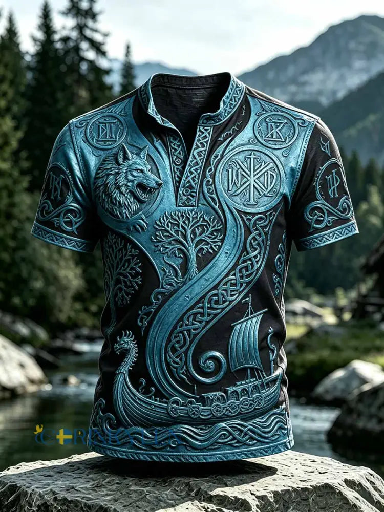 Mäns Vintage Viking Wolf Krigare Printed Casual T-shirt - som bild / S