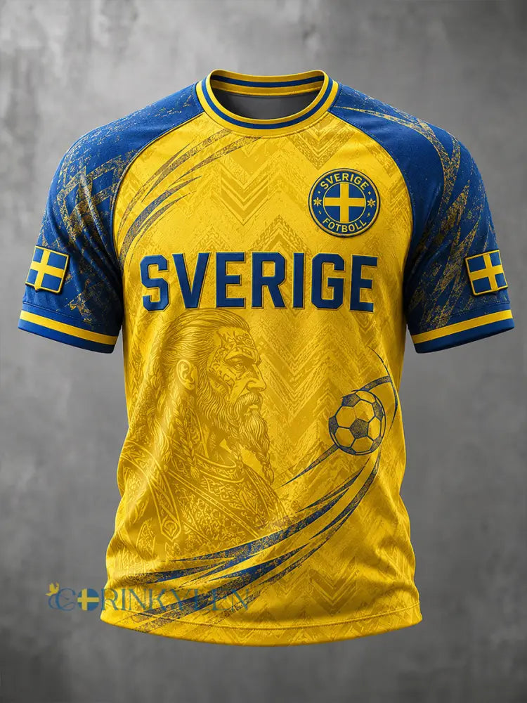 Mans Retro Svensk Fotboll Fan Konsttryck Avslappnad T-shirt - A / S