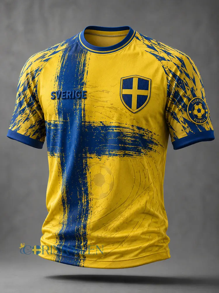 Mans Retro Svensk Fotboll Fan Konsttryck Avslappnad T-shirt - A / S
