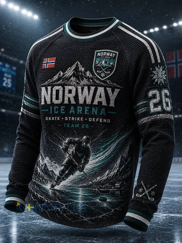 Manströja i våffelstickning med långa raglanärmar och hockeymotiv - A / S