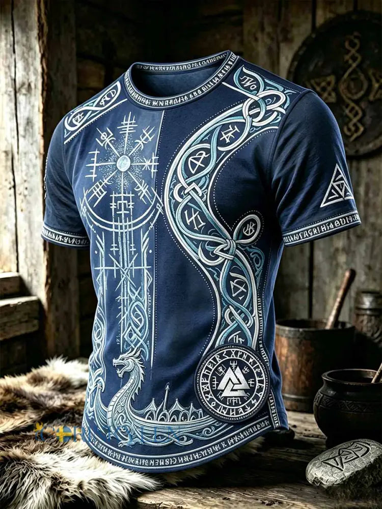Mansvintage-T-shirt med vikingamönster - som bild / S