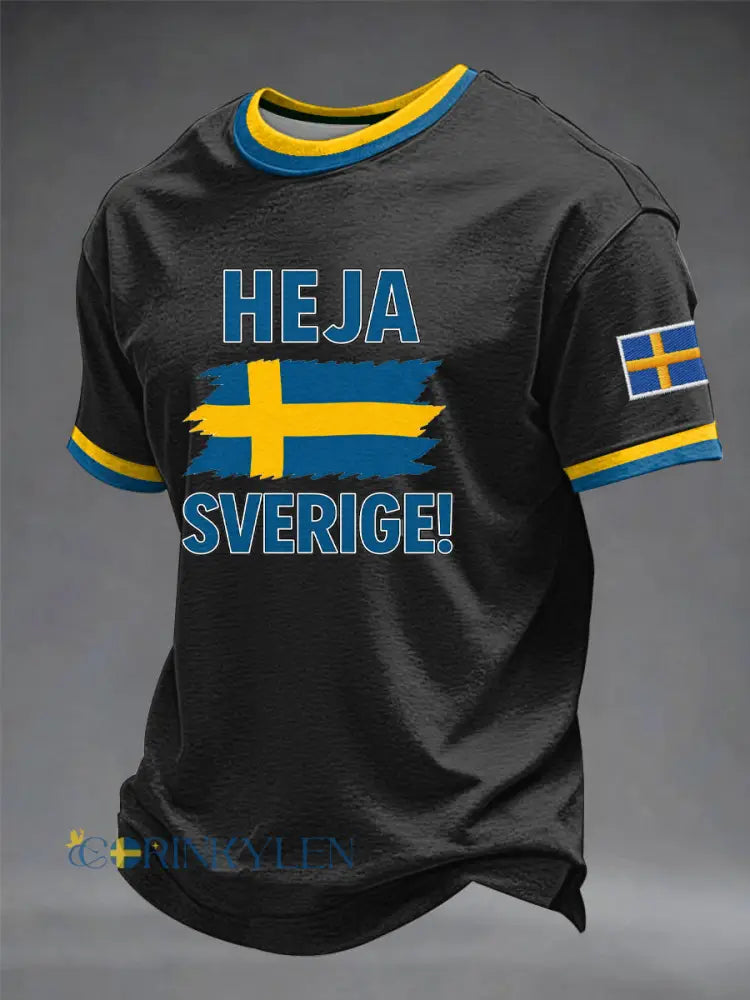 Men’s Heja Sverige Art Printed T-shirt - Black / S