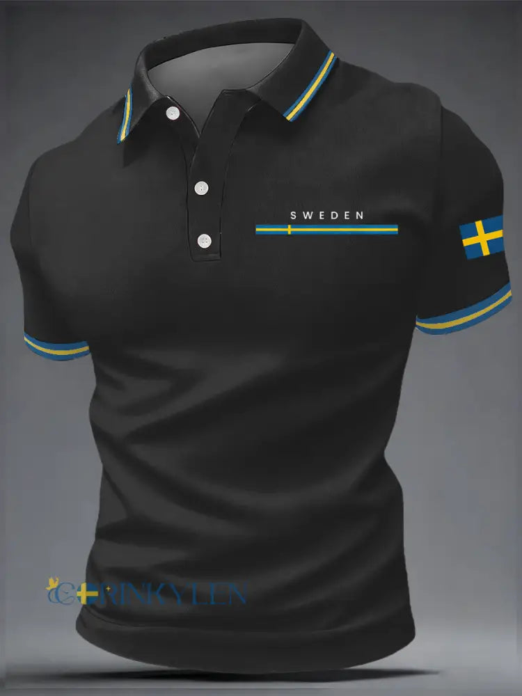Men’s Swedish Art Print Casual Top - Black / S