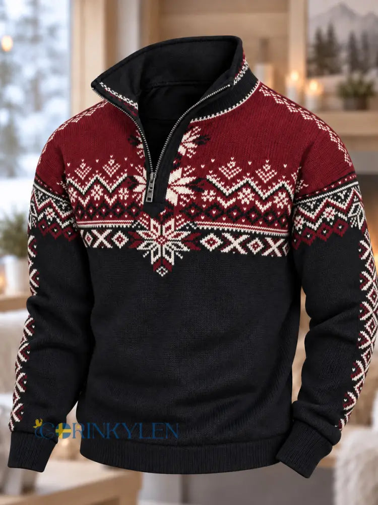 Nordiskt Norge-mönstrad zipphoodie för män - som bild / S