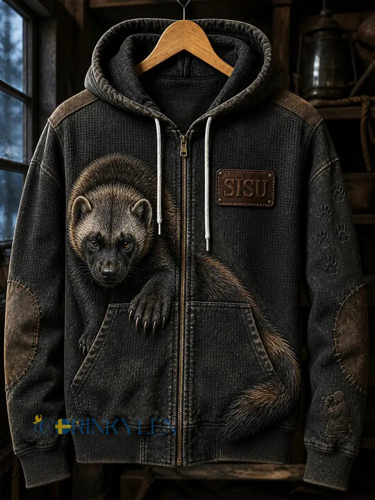 Retro Finsk konst Tryck Casual Hooded Jacka - A / S