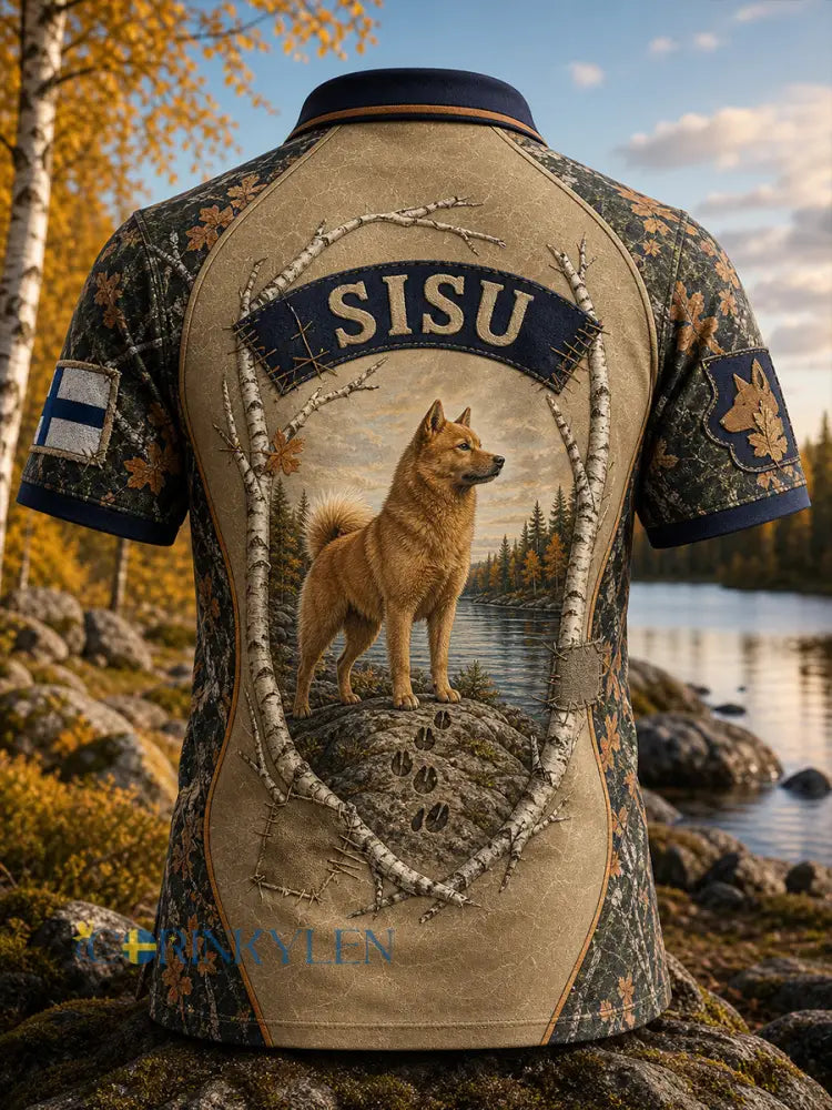 Retro finsk konsttryck avslappnad polotröja - A / S