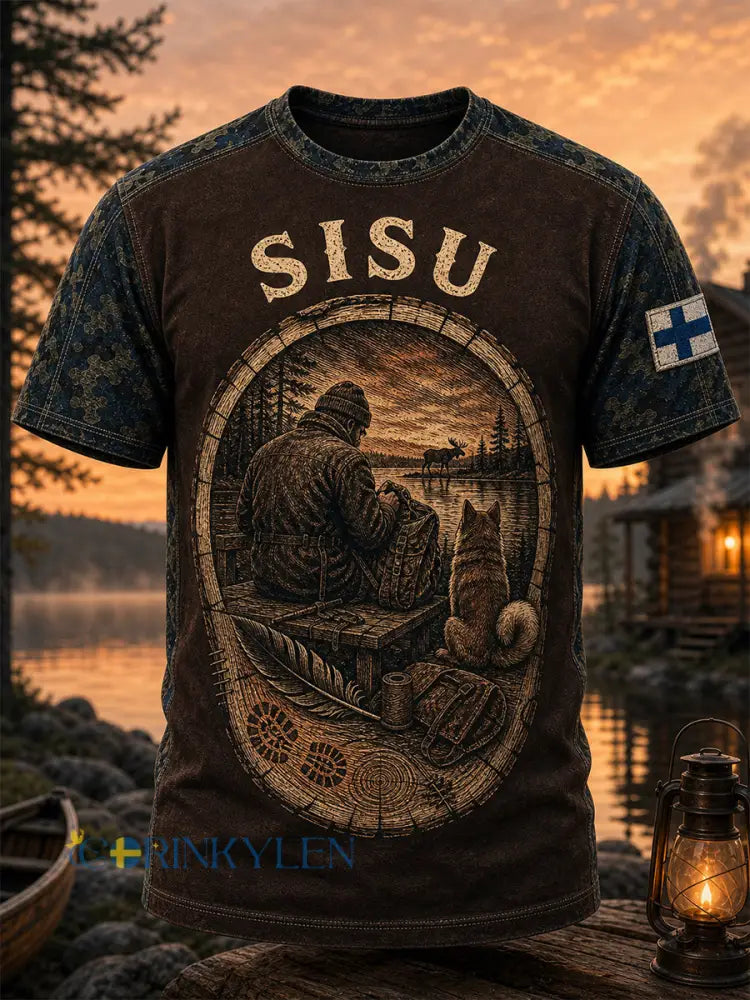 Retro finsk konsttryck avslappnad t-shirt - A / S