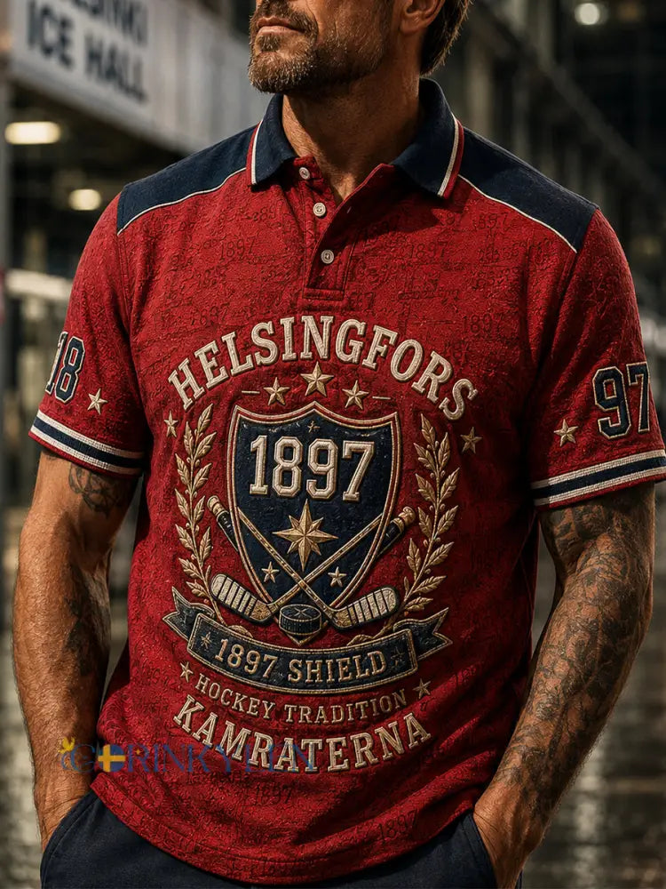 Retro Finska hockey HIFK Polo tröja - röd / S