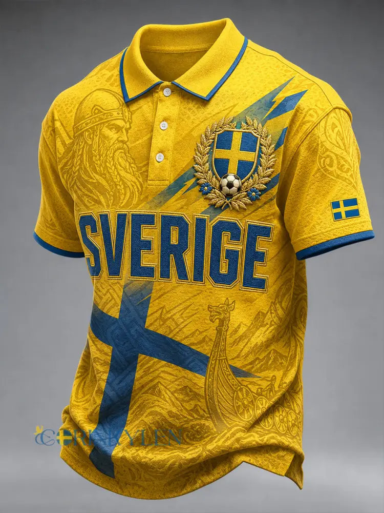Retro fotbollsmönstrad avslappnad herrpolotröja - A / S