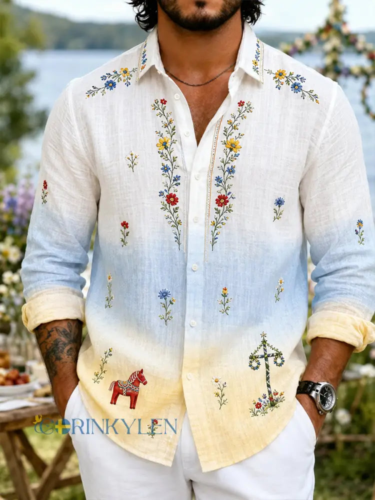 Retro midsommarblommig karusellkonsttryck avslappnad bekväm tröja - A / S