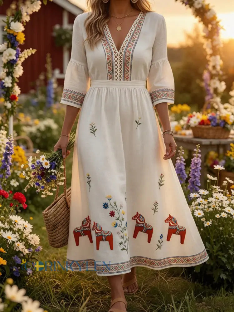 Retro midsommarfest konsttryck avslappnad klänning - A / S