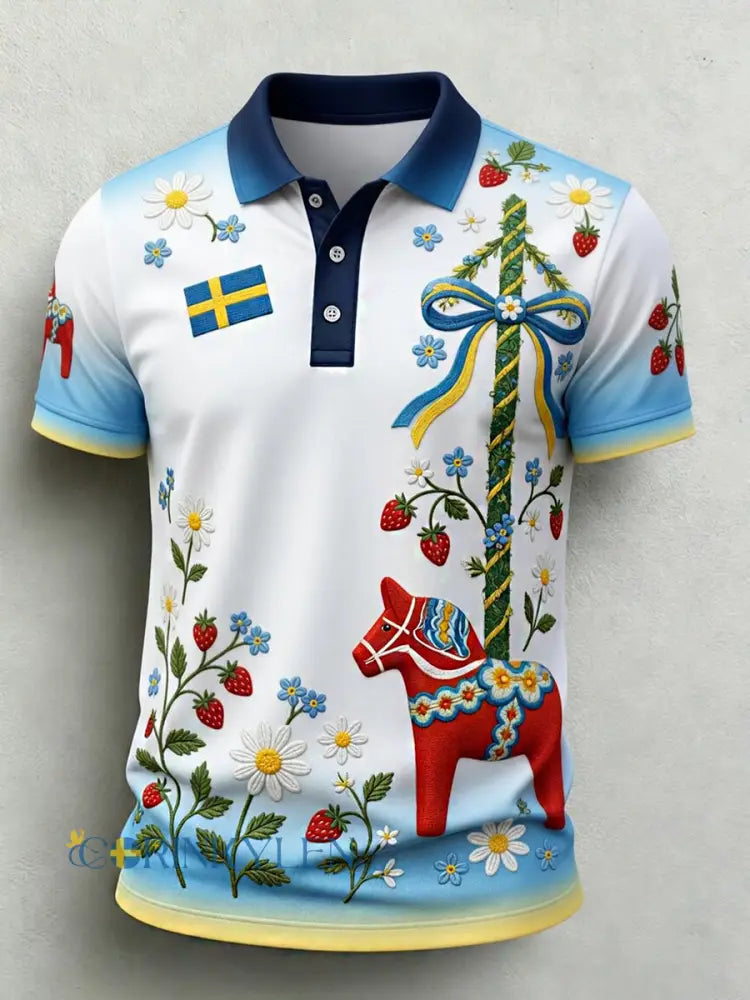Retro midsommarfest konsttryck avslappnad polotröja - A / S