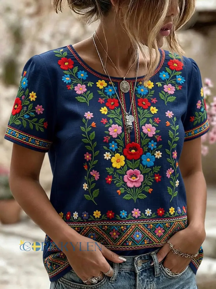 Retro midsommarfest konsttryck avslappnad t-shirt - A / S