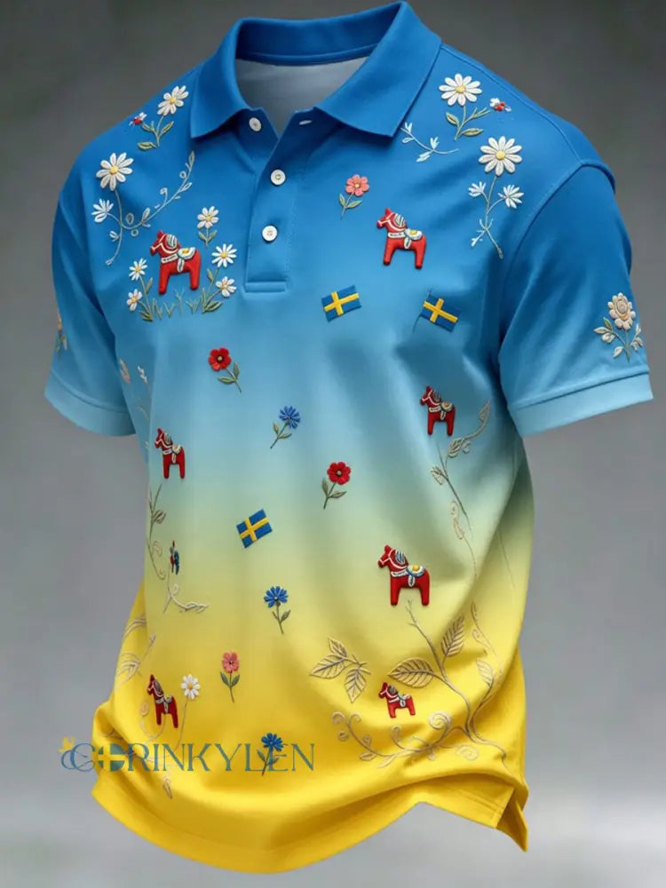 Retro midsommarfest konsttryck polotröja - Avslappnad och bekväm - A / S