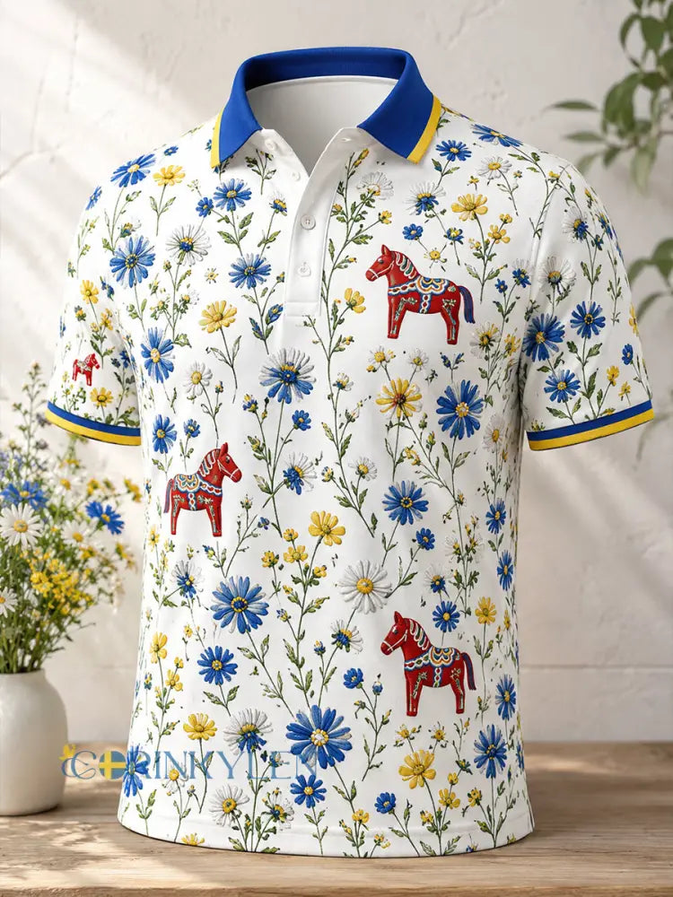 Retro midsommarkonsttryck avslappnad bekväm polotröja - A / S