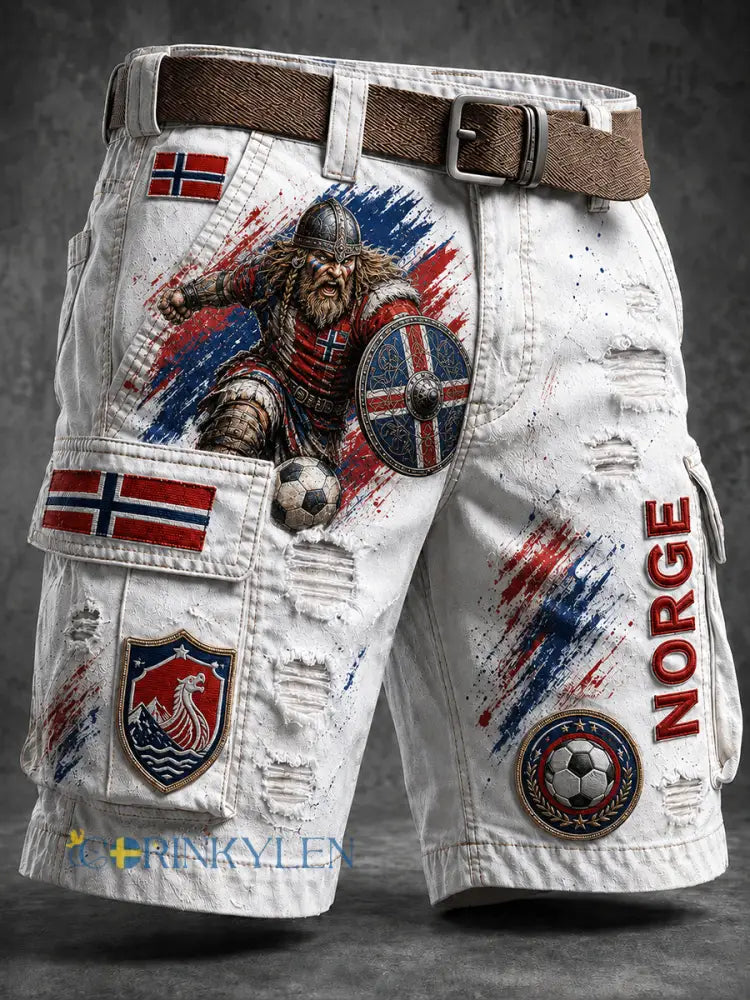 Retro Nordic Style norska fotbollsfan Art Print Casual Shorts - A / M