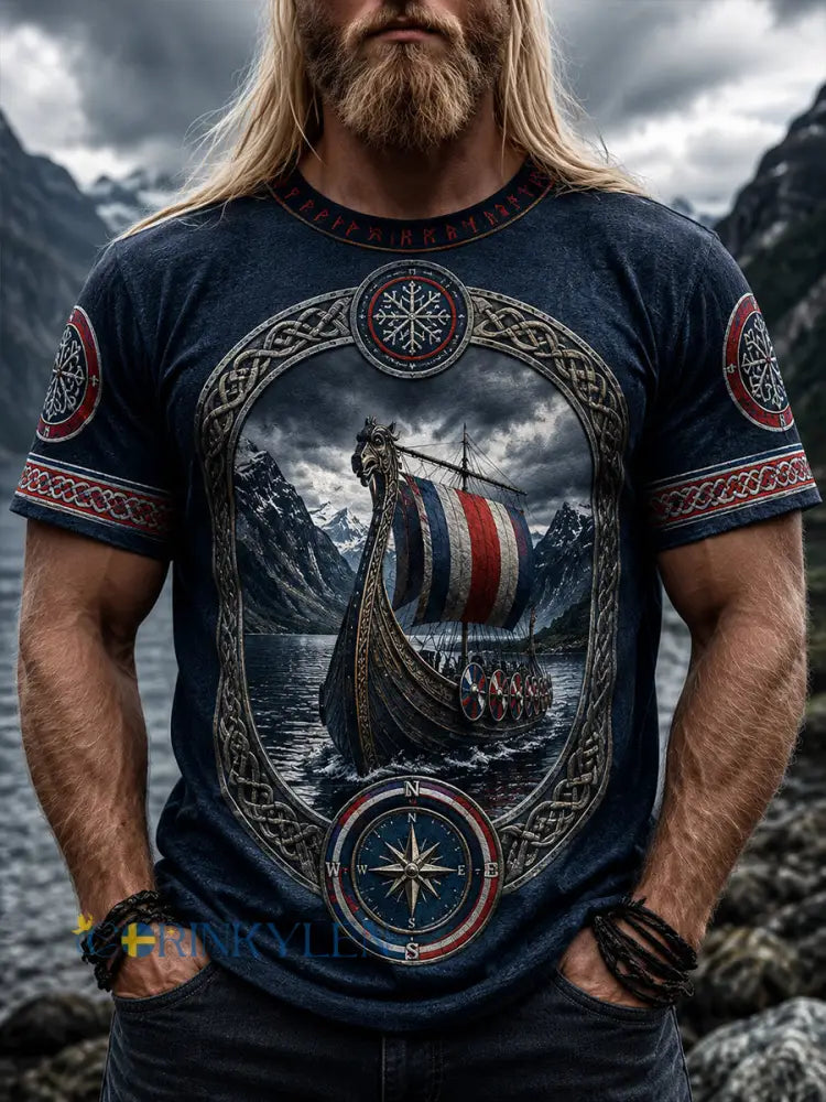 Retro nordisk norsk viking skandinavisk konsttryck avslappnad topp - A / S
