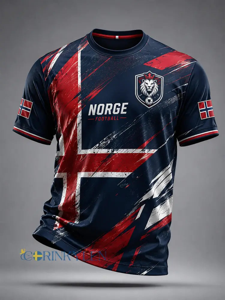 Retro nordisk stil norsk fotbollsfanskonsttryck avslappnad t-shirt - A / S