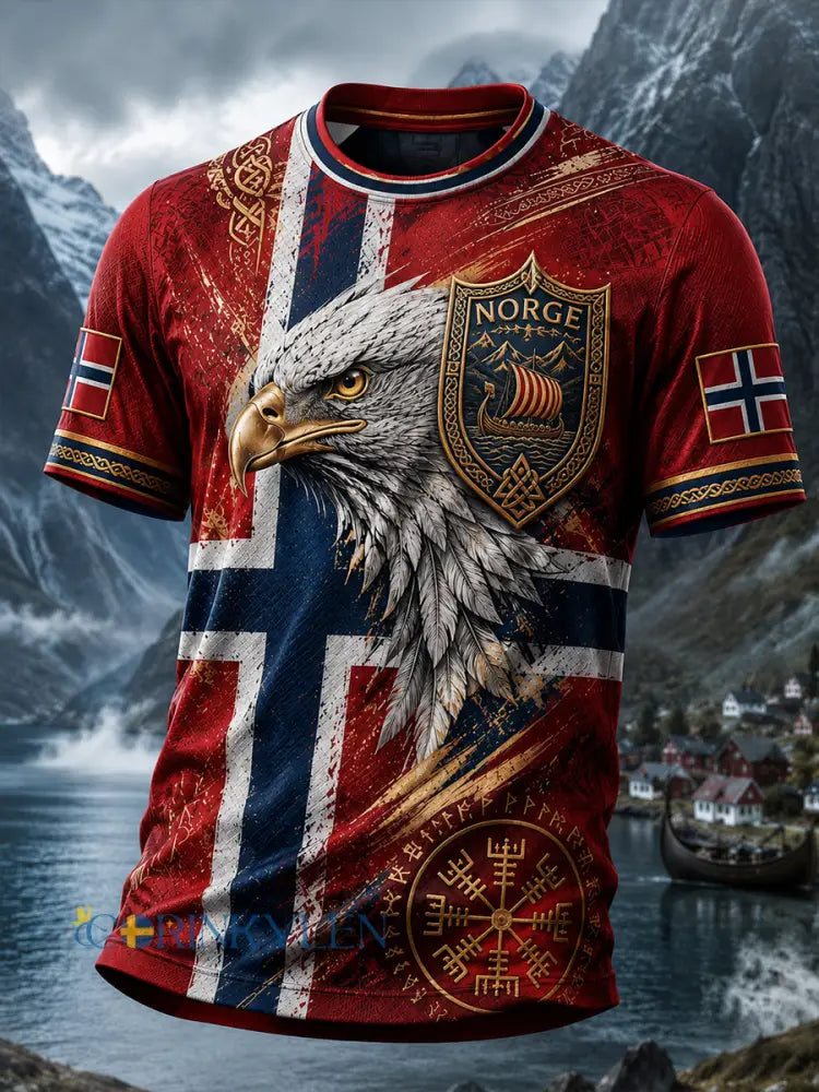 Retro nordisk stil norsk viking skandinavisk konsttryck avslappnad t-shirt - A / S