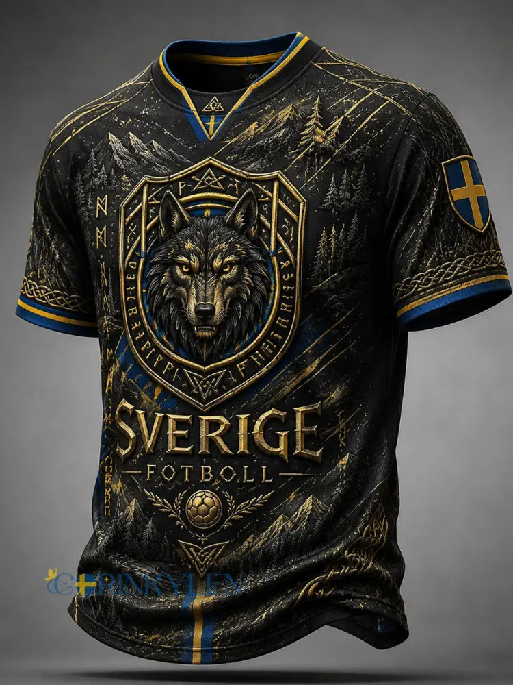 Retro nordisk-svensk fotbollsfanart-print avslappnad t-shirt - A / S