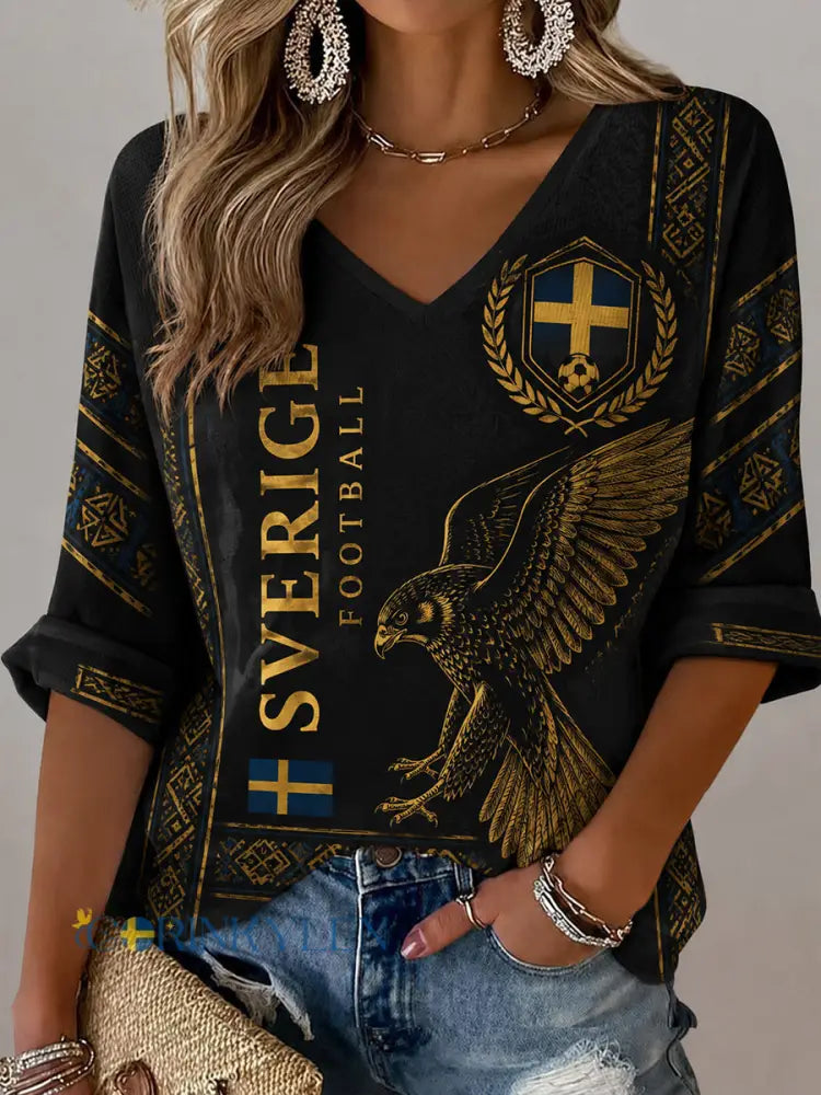 Retro nordisk-svensk fotbollsfanart-print avslappnad topp - A / S