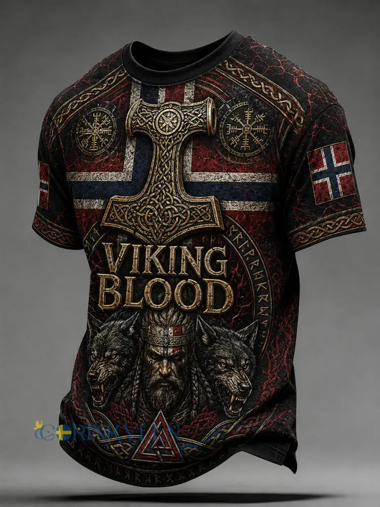 Retro nordiskt grafiskt vardagst-shirt i vikingastil - A / S
