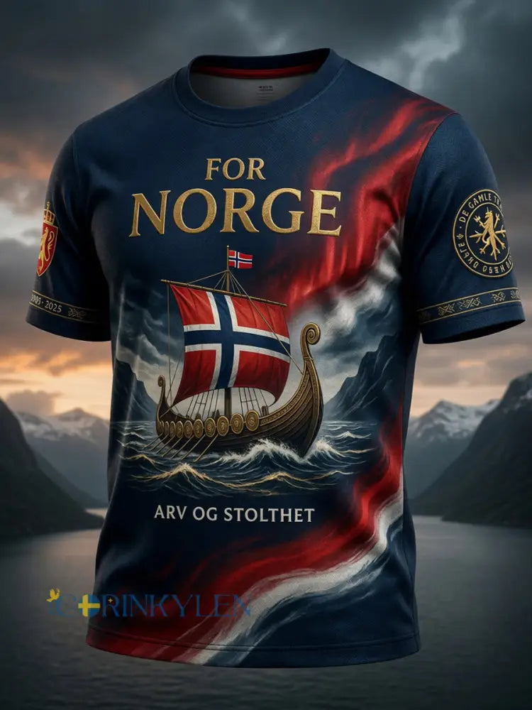 Retro Norge 2026 Fotboll konst Casual T-shirt - som bild / S
