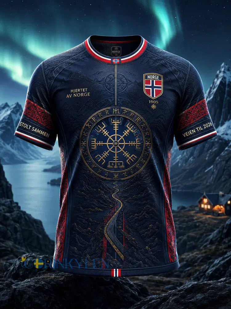 Retro Norge 2026 Fotboll konst Totem Casual T-shirt - som bild / S
