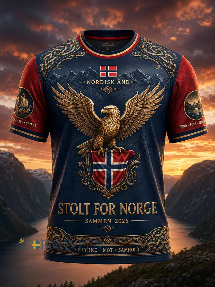 Retro Norge 2026 Fotboll Örnkonst Lässig T-shirt - som bild / S