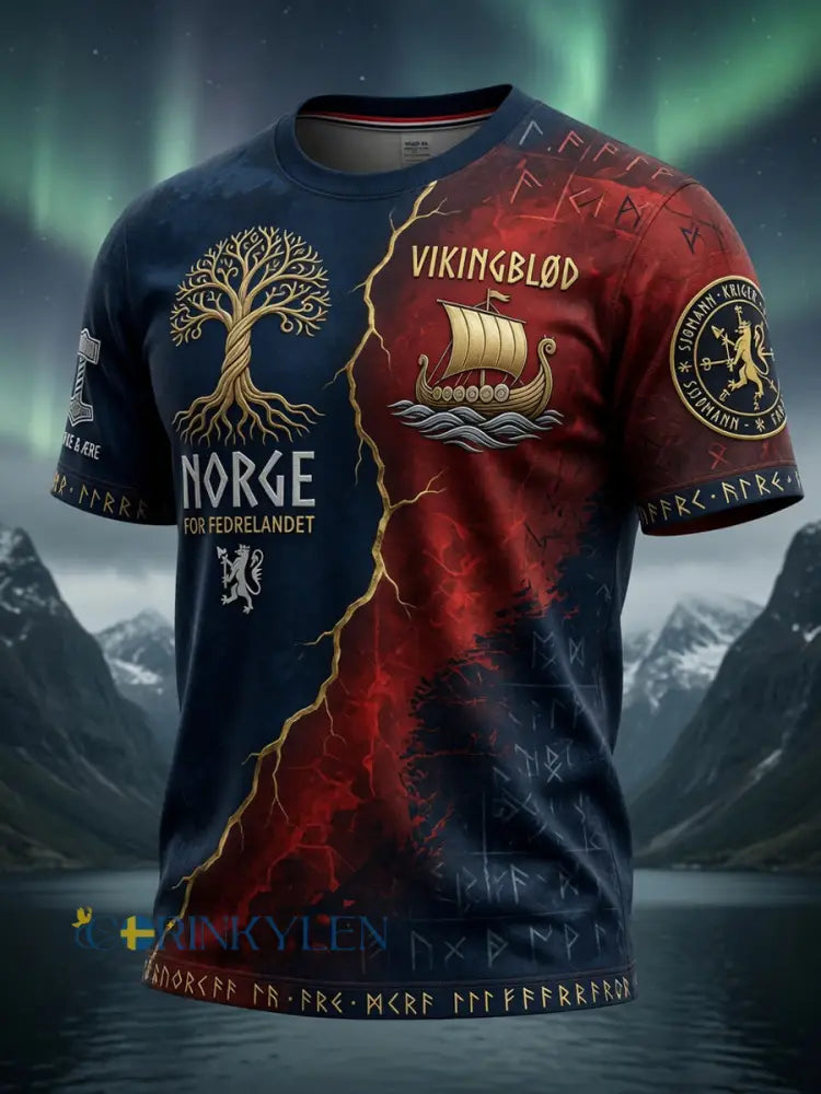 Retro Norge 2026 Patchwork Casual T-shirt - som bild / S