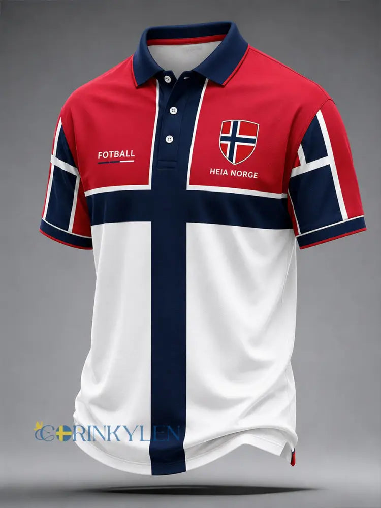 Retro norsk fotbollssupporterstil nordisk konsttryck avslappnad pikétröja - A / S