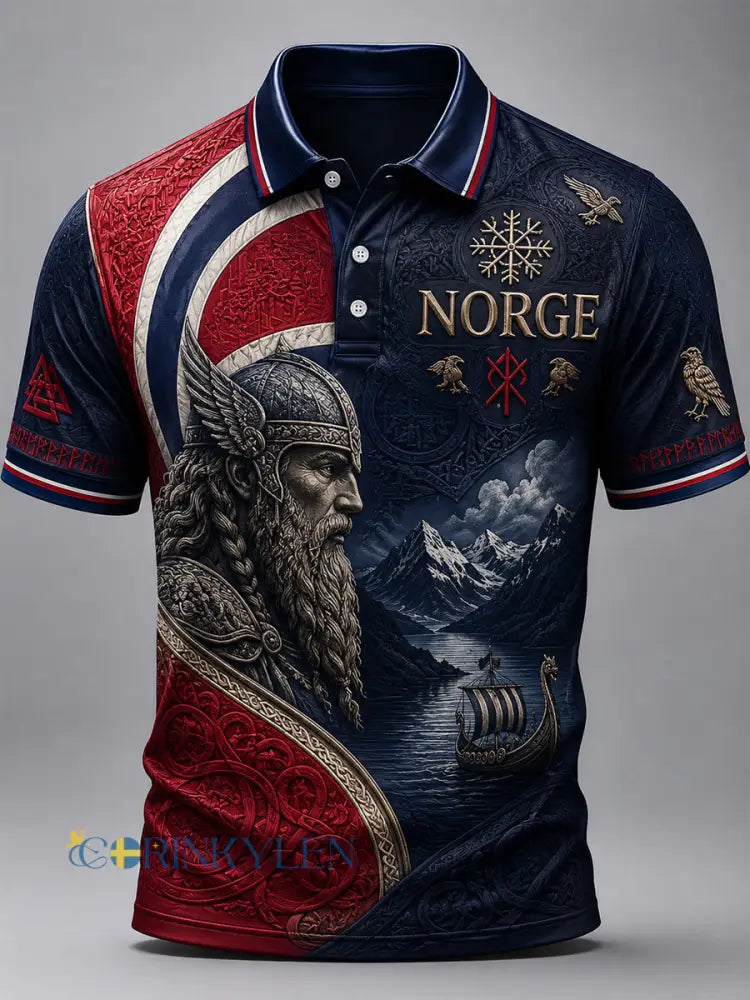 Retro norsk viking-“Framåt” klassisk pikétröja - som bild / S