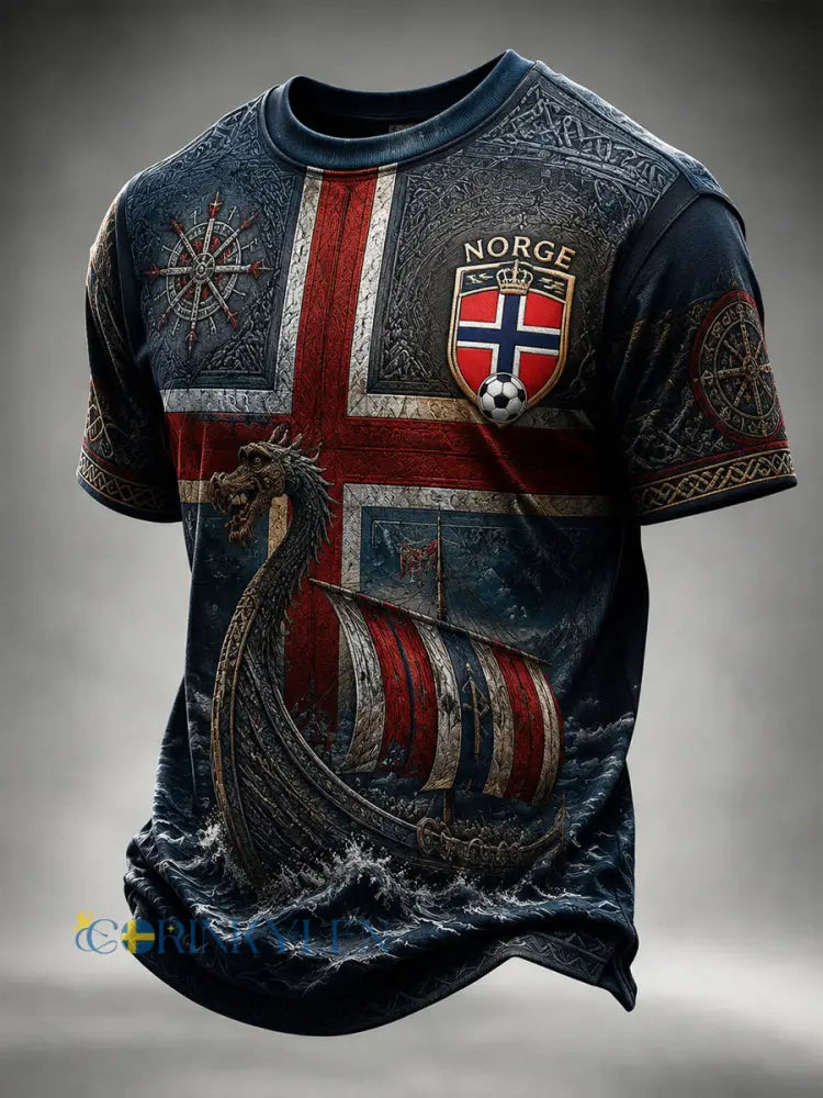 Retro norsk viking framåtlutad konstnärlig avslappnad t-shirt - som bild / S