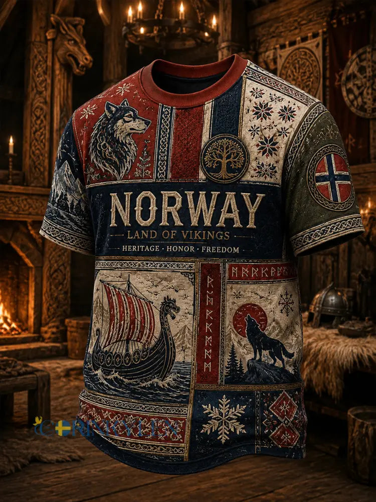 Retro norsk viking nordisk stil konsttryck avslappnad t-shirt - A / S