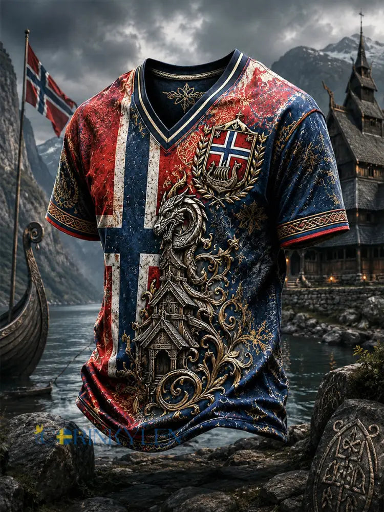 Retro norsk viking nordisk stil konsttryck avslappnad t-shirt - A / S