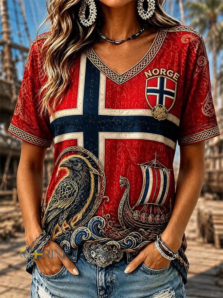 Retro norsk viking–skandinavisk–nordisk stil grafisk avslappnad t-shirt - A / S