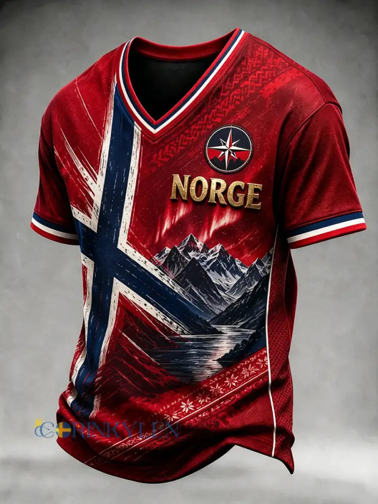 Retro norska fotboll Casual V-Hack T-shirt - som bild / S