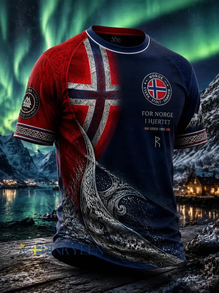 Retro Norska Totem Patchwork Konstnärlig Casual T-shirt - som bild / S