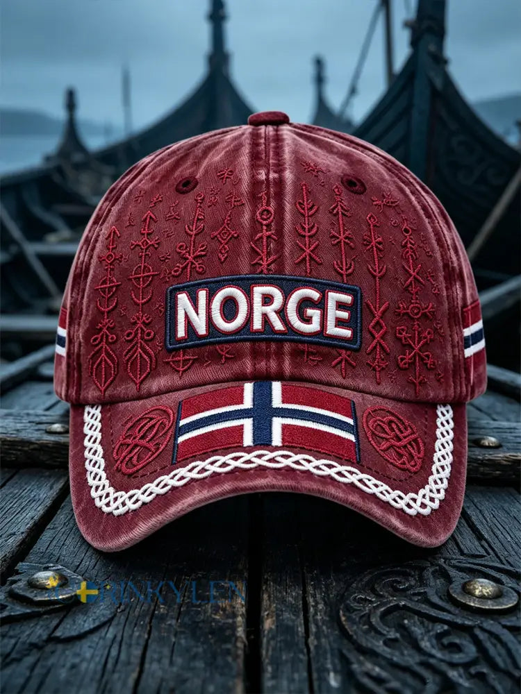 Retro Norska Viking mönster tryckt Unisex hatt - vinröd / ONE