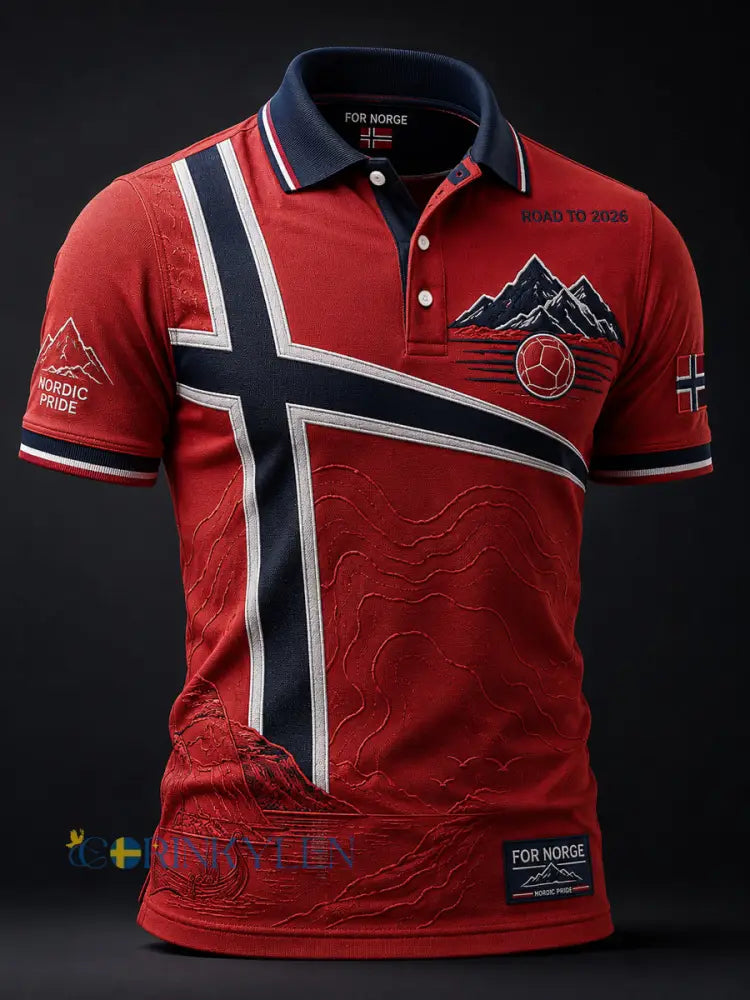 Retro Norwegian 2026 fotboll Patchwork Casual Polo tröja - som bild / S
