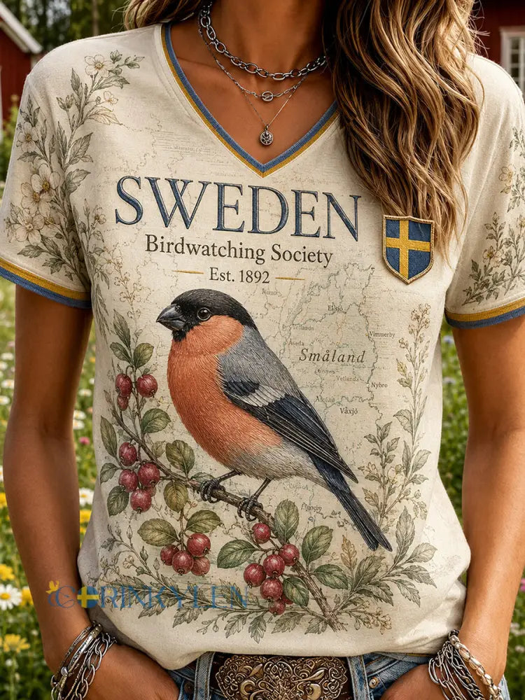 Retro svensk djurprint avslappnad t-shirt - A / S